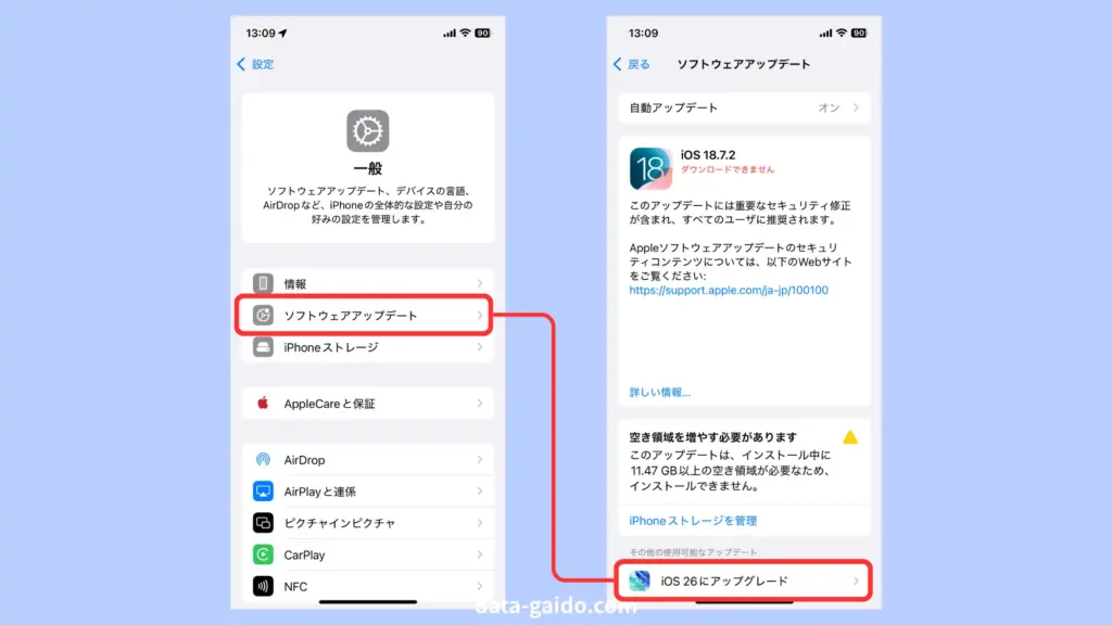 iOSを最新バージョンにアップデート
